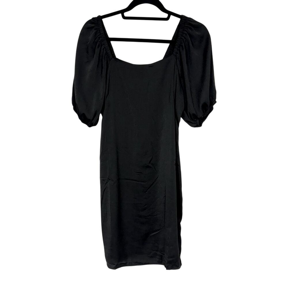 Johnny Becca Black Satin Puff Sleeve Mini Dress Women’s S Whimsigoth Classic
